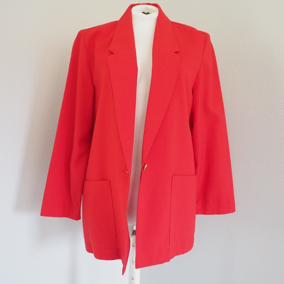 90s Vintage‎ Oversized Red Blazer Made in USA Item Eyes Size Medium - Picture 2 of 8